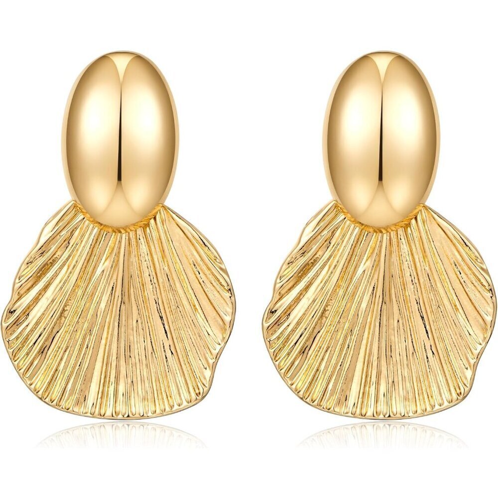 Chunky Shell Dangle Earrings Gold Plated for Women